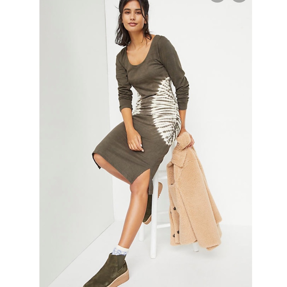 Anthropologie Olive Green Tie-Dye Midi Dress